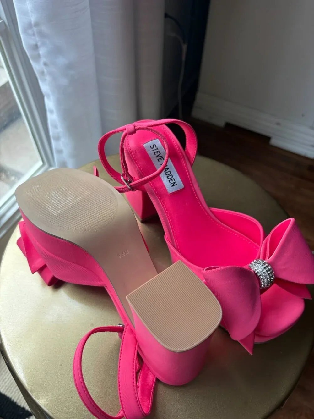 Steve Madden Hot Pink Satin Bow Platform Block Heel Sandals Women's 6.5M